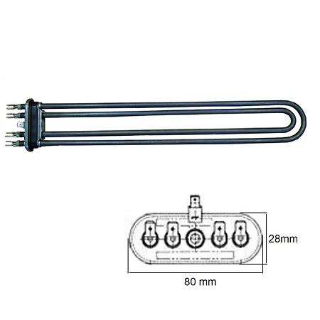 RESISTENZA PER LAVATRICI ACQUA L=450mm.  W.6000 INCOLOY 2 ELEMENTI