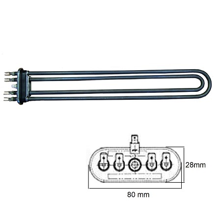 RESISTENZA PER LAVATRICI ACQUA L=420mm.  W.6000 INCOLOY 2 ELEMENTI